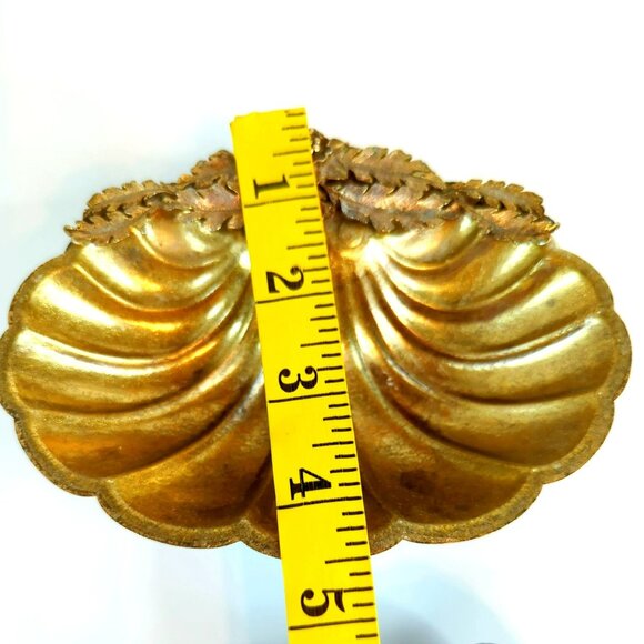 Hollywood Regency Gold Ornate Leaf Gilt Clam Shell Decorative Dish Soap Bowl - Picture 7 of 7